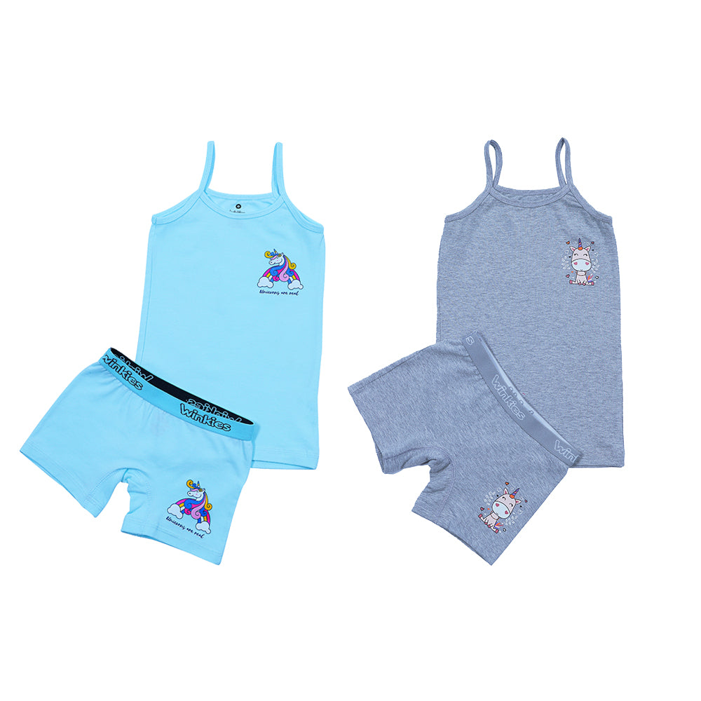girls thin strap top + boxer short pack of 2